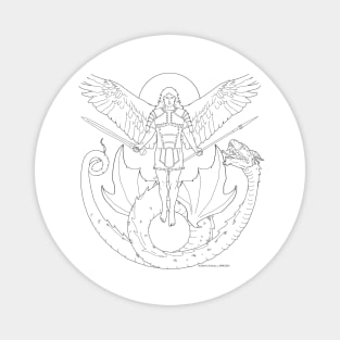 Fighting Angel and Dragon Black Line Magnet